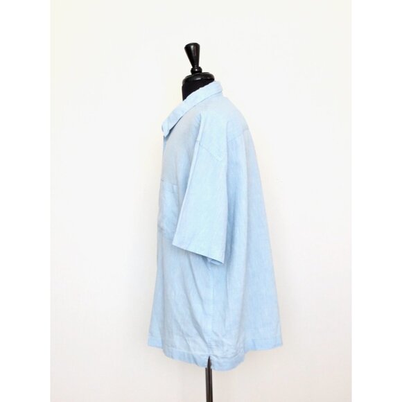 NEW! H&M Relaxed Fit Linen Blend Button Up Shirt Blue Men's SZ 2XL - Picture 3 of 7